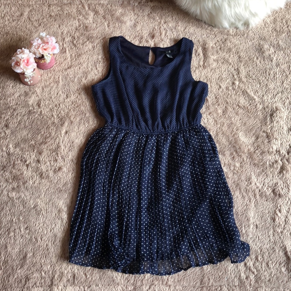 Blue and white polka dot dress